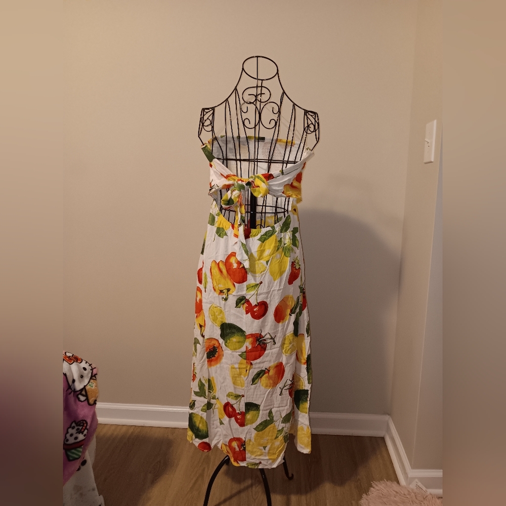 NWOTS Summer Fruitcocktail Cutout Dress & Avocado Acrylic Earrings - Picture 2 of 5